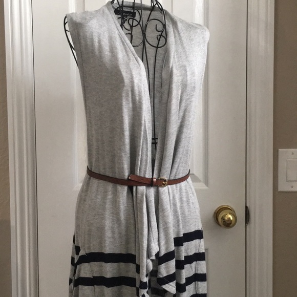 Striped Asymmetric Sleeveless Cardigan - Picture 2 of 7